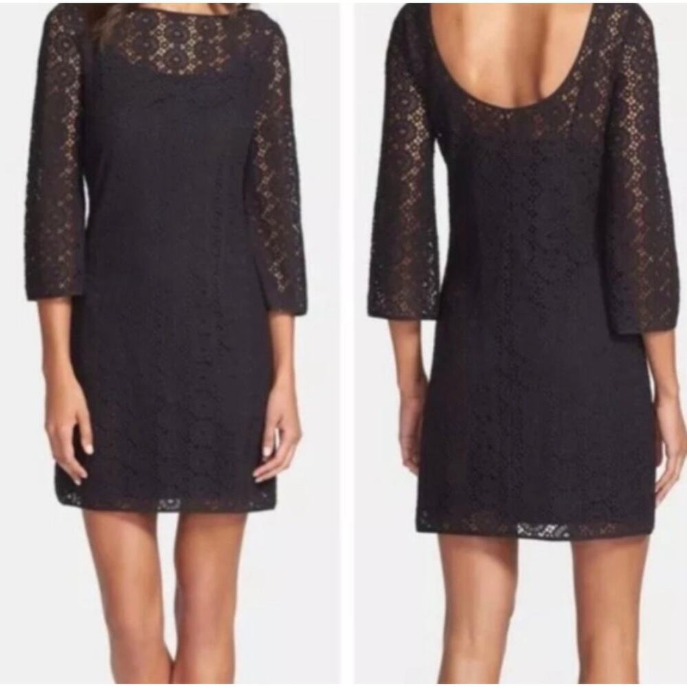 Lilly Pulitzer Black Crochet Mini Dress Womens Medium Resort Date Night